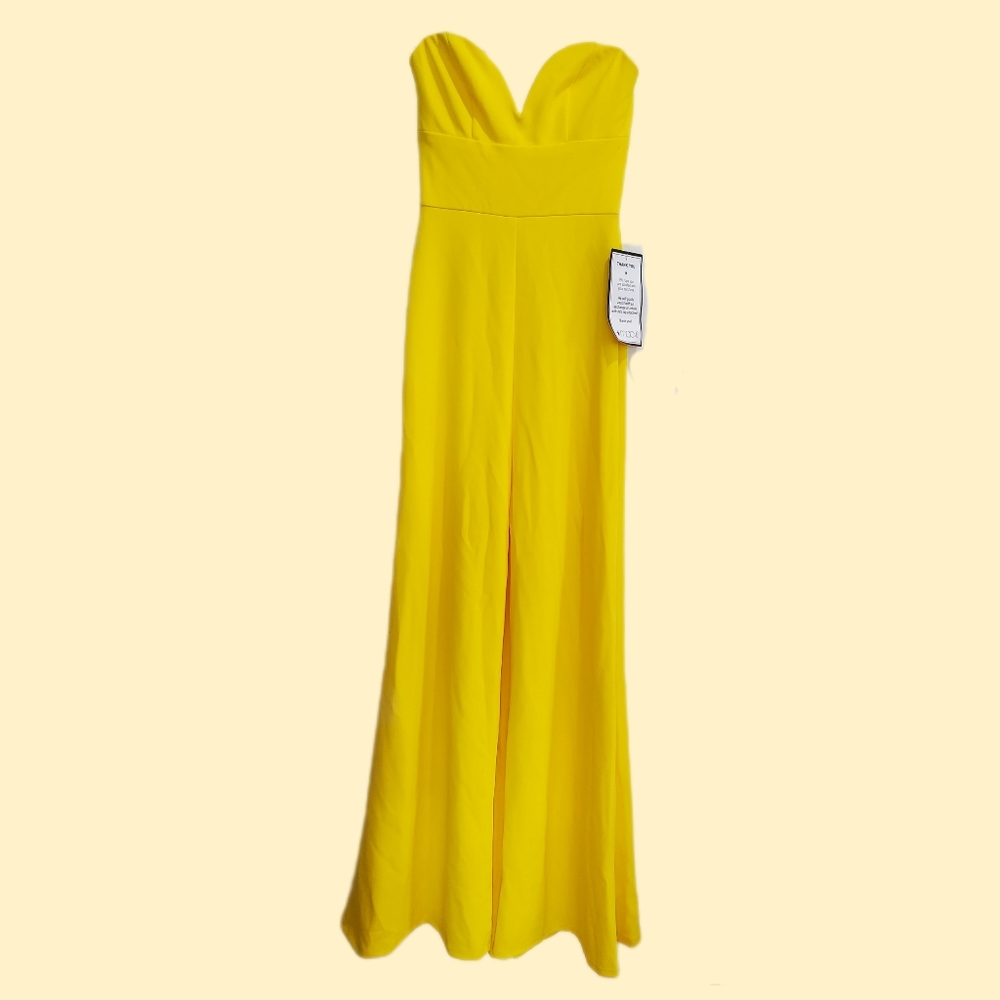 Yellow Strapless Gown with Slit